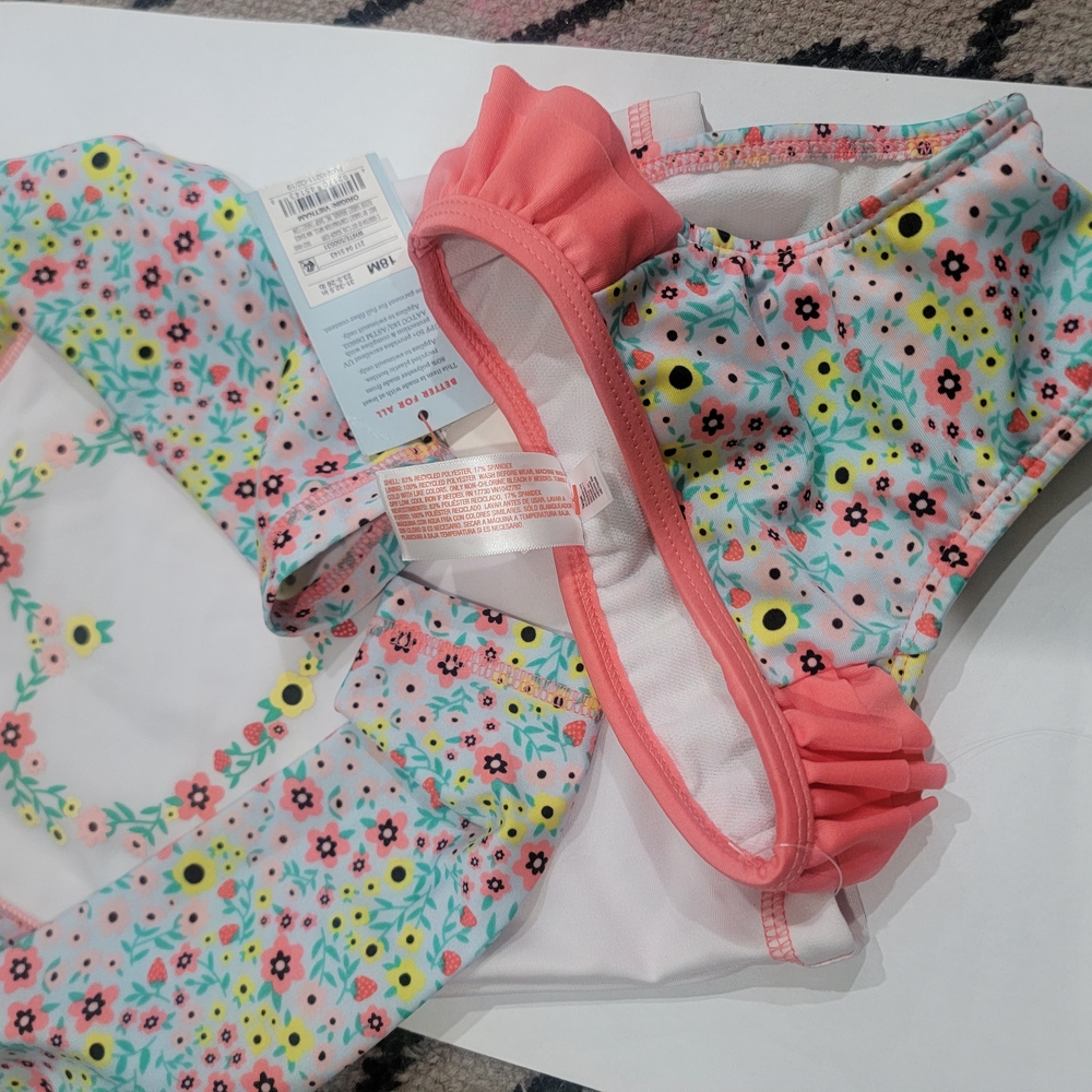 Cat & Jack Floral Kids Bikini - Pink and White